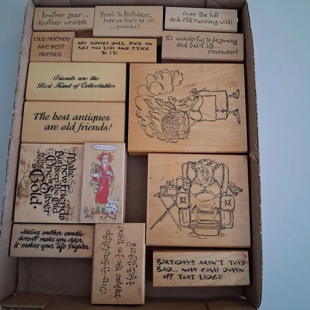 Vintage Wood Rubber Stamp Lot - Art Impressions Golden Oldies Stampin Up Humor